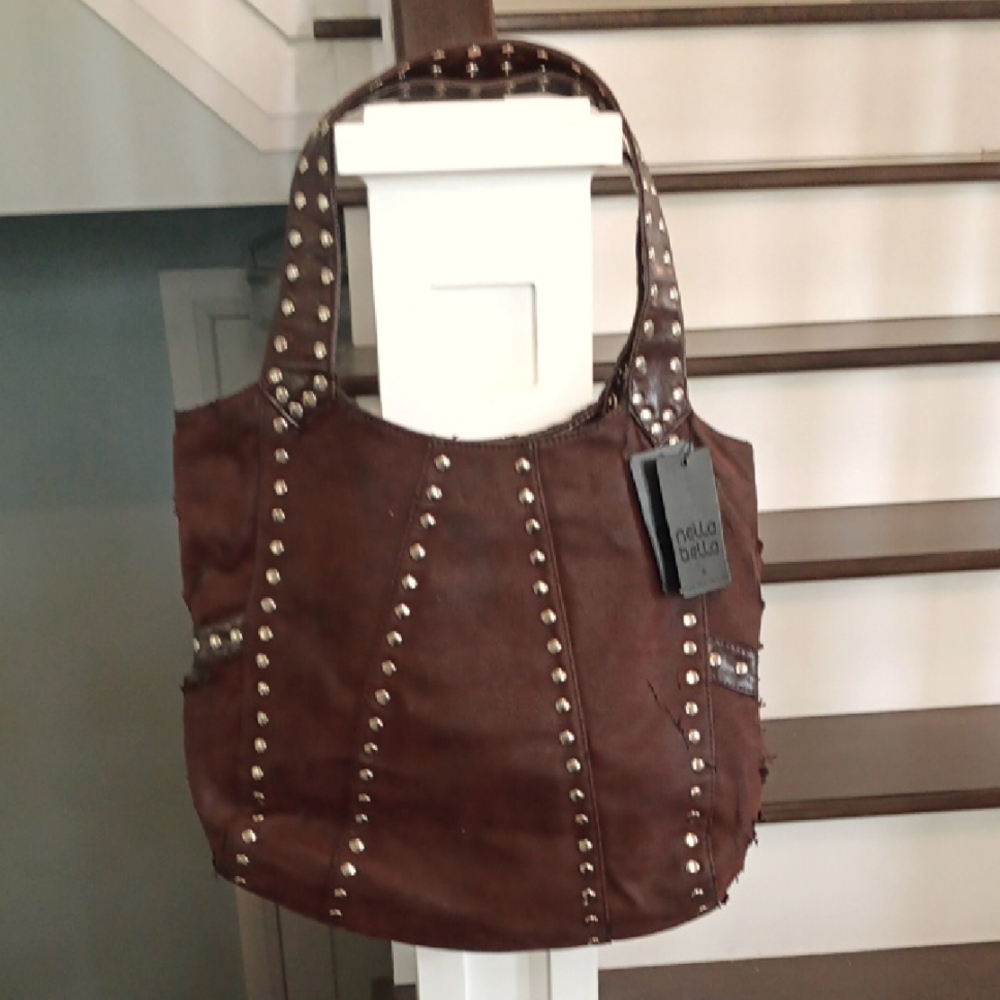 & Nella Bella Studded Brown Vegan Purse Bag Tote